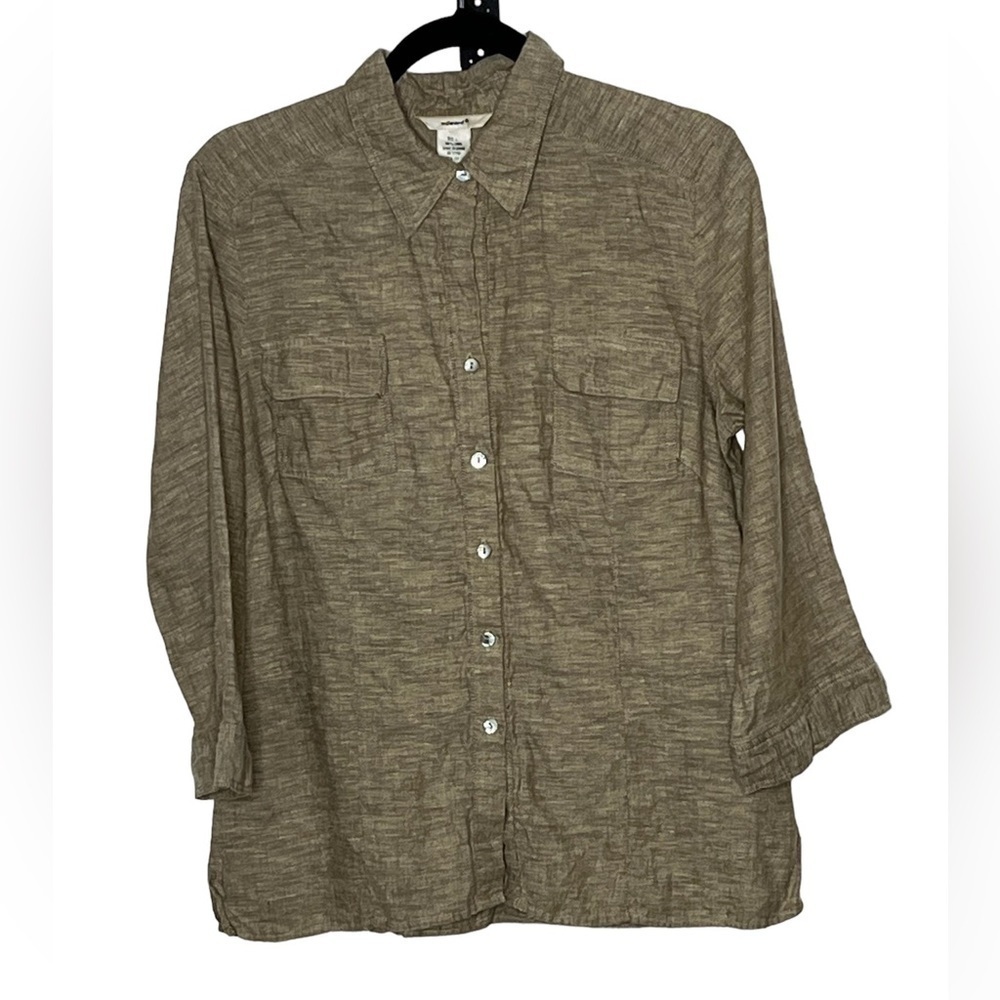 Edward Linen Tan Button Down Top Sz Large